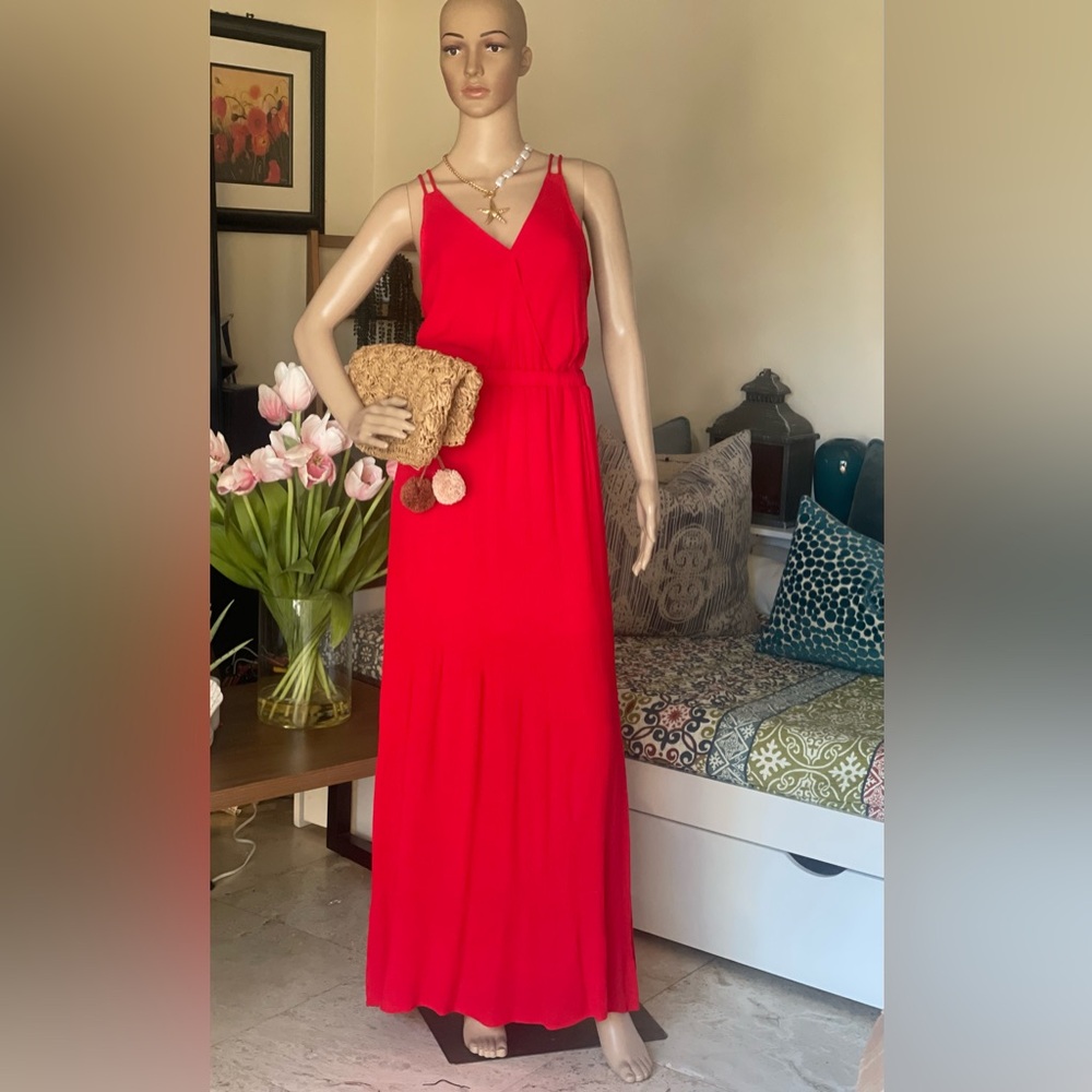 Lulú's Vibrant Red Strappy Back Maxi Dress - Size L - Like New